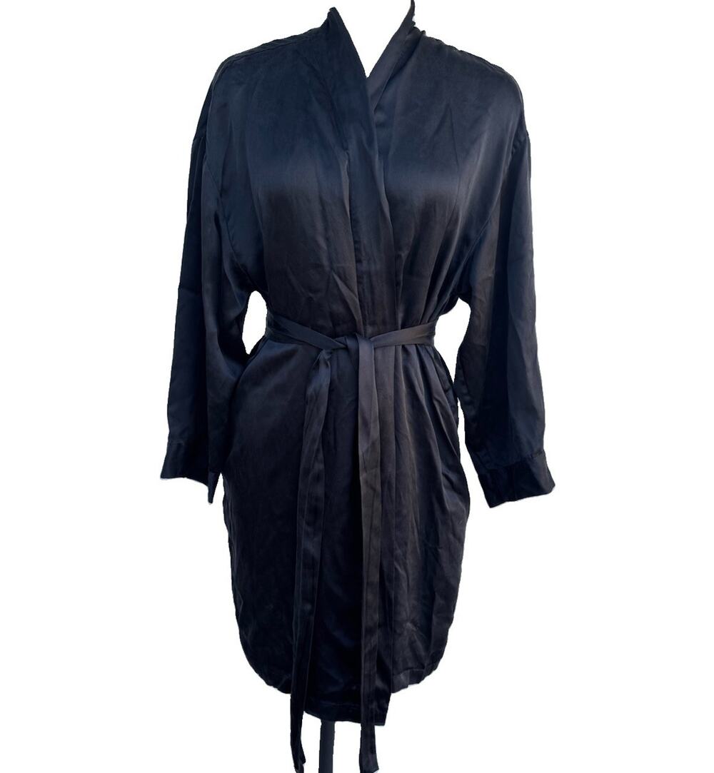 Victorias Secret 100% Silk Robe Solid Black Sz Xs S
